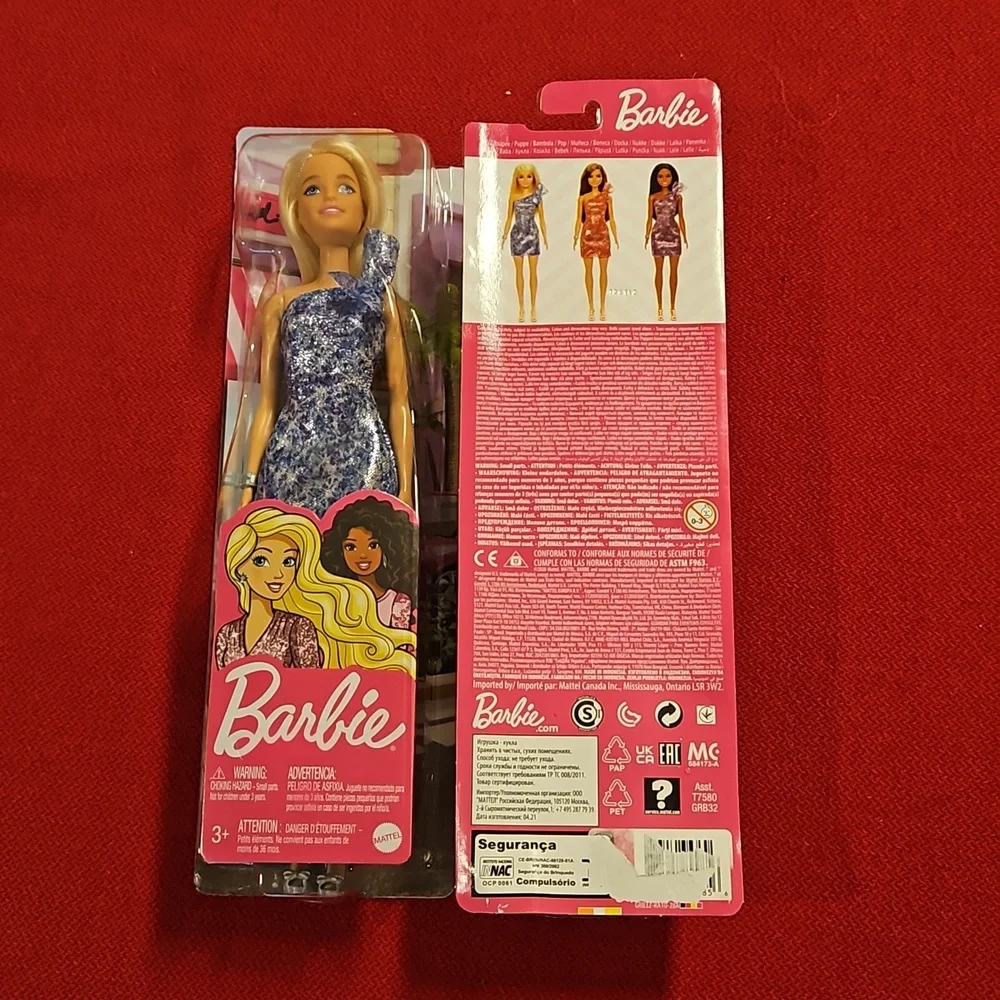 Barbie Mattel silver blue 1 shoulder sparkle dress blonde hair but eyes NIP